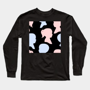 Child Silhouettes - Pale Pink and Blue on Black Background Long Sleeve T-Shirt